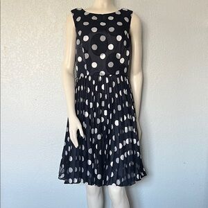 Adrianna Papell Polka Dot Fit & Flare Dress Navy White Size 6